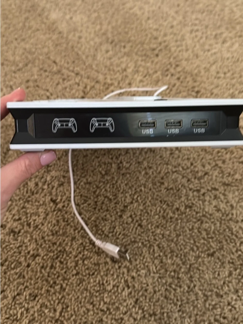 White PS5 Console Gaming Controller Charging Dock with Cable